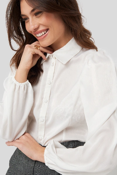 Na-kd Peasant Sleeve Button Up Satin Blouse White