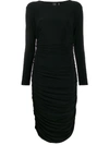 Norma Kamali Long Sleeve Shirred Dress In Black