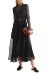 BRUNELLO CUCINELLI BELTED CREPE AND CHIFFON MAXI DRESS,3074457345620809837