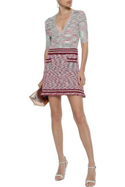 M Missoni Frayed Bouclé-knit Mini Skirt In Claret