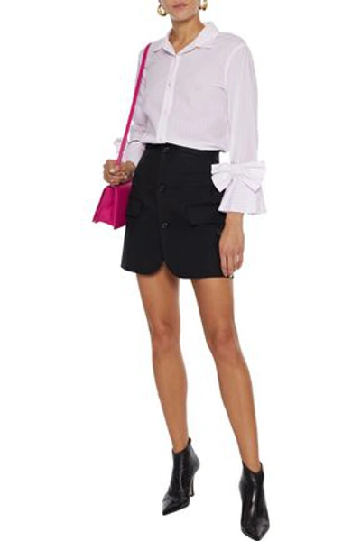 Stateside Bow-embellished Pinstriped Cotton Shirt In Baby Pink