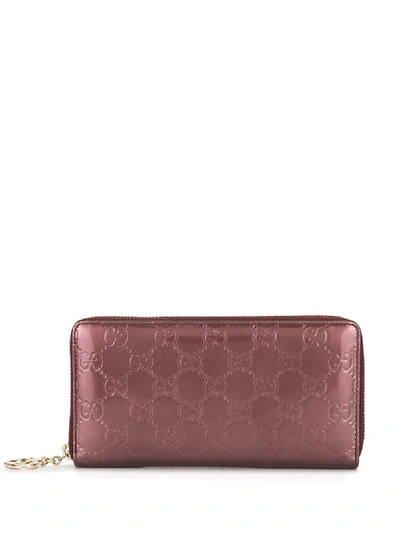 Pre-owned Gucci Gg Pattern All Around Zipped Wallet In Pink