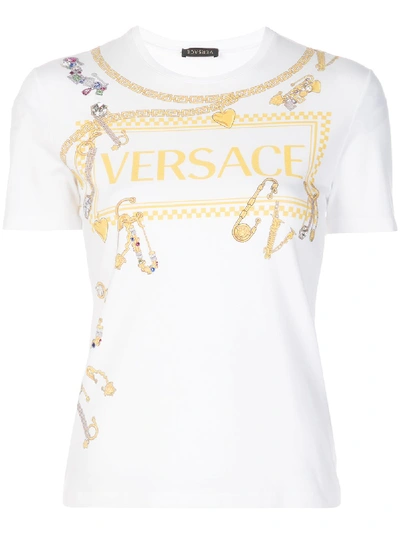 Versace Jewelled Pins Print T-shirt In 白色