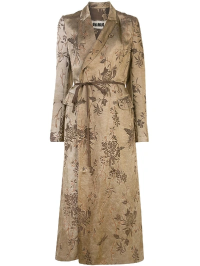 Uma Wang Long Floral Jacquard Coat In 棕色