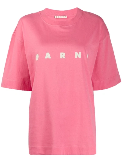 Marni Logo Print Cotton Jersey T-shirt In Pink