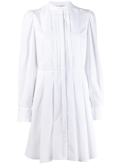 Alexander Mcqueen Pleated Long Sleeve Poplin Shirtdress In White