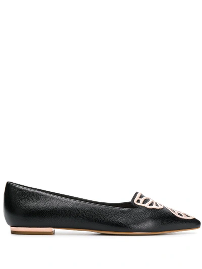 Sophia Webster Butterfly Embroidered Ballerinas In Black