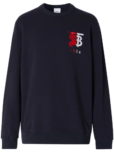 Burberry Logo Embroidery Cotton Jersey Sweatshirt In Blue