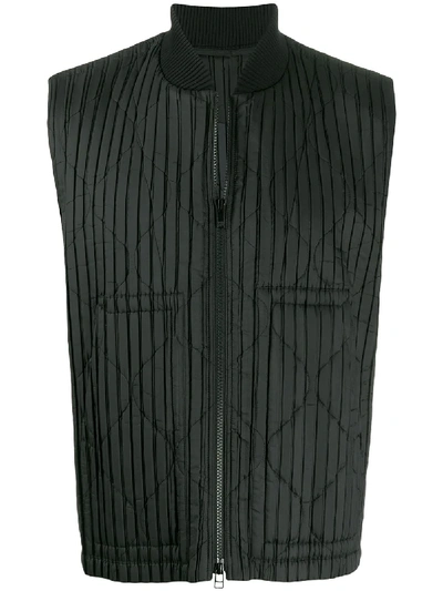 Issey Miyake Pleated Quilted Gilet In Black