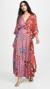 FARM RIO FLORAL SPARKLE MIXED WRAP DRESS