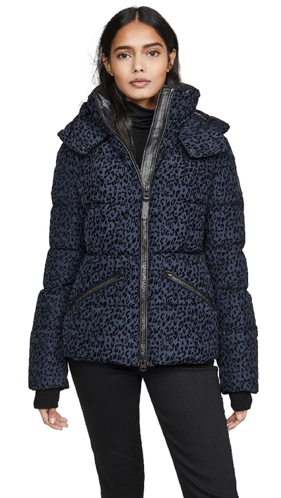 Mackage Madalyn Leopard-print Down Puffer Coat In Navy