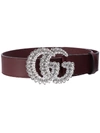 Gucci Crystal Embellished Gg Marmont Belt In Brown