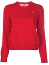Comme Des Garçons Play Knitted V-neck Heart Jumper In Red