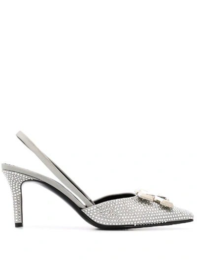 Off-white Crystal Embellished Sling-back Pumps In Silver