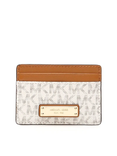 Michael Michael Kors Monogram Cardholder In White,brown