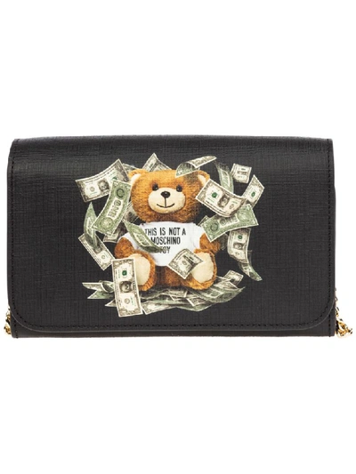 Moschino Women's Wallet Coin Case Holder Purse Card Bifold  Dollar Teddy Bear In Black