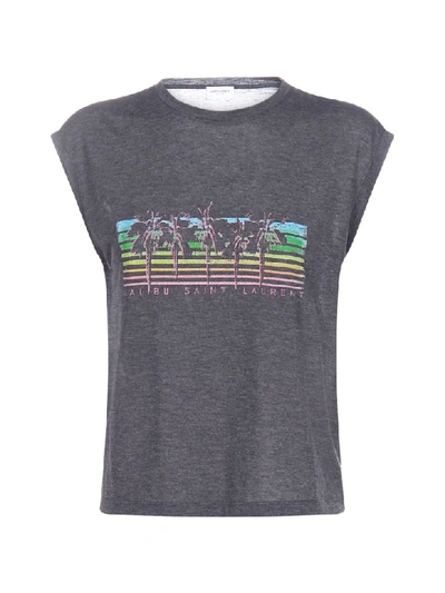 Saint Laurent Malibu Print Viscose-blend T-shirt In Gris/multicolor