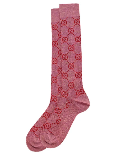 Gucci Lamé Gg Socks In Pink