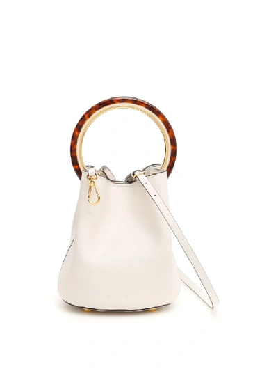 Marni Pannier Leather Bucket Bag In White