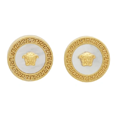Versace Gold Mother-of-pearl Tribute Earrings In D01tr White