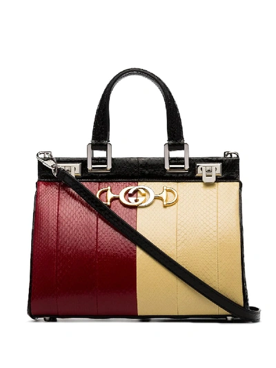 Gucci Multicolor Zumi Python Medium Top Handle Bag In Red
