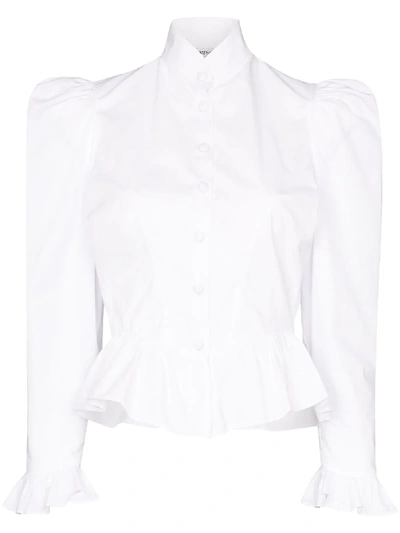 Batsheva High Neck Buttoned Blouse In White