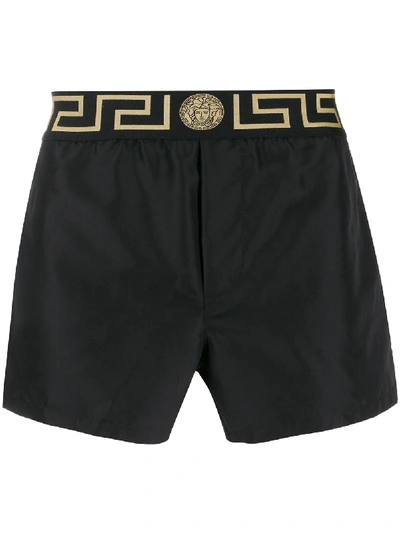 Versace Medusa Greca Waistband Swimming Trunks In 黑色