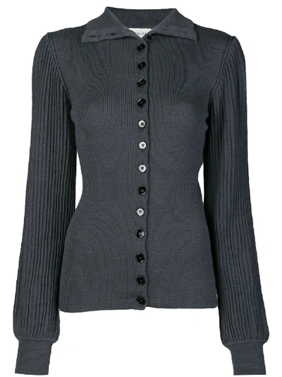 Lemaire Knitted Pleated Cardigan In Grey