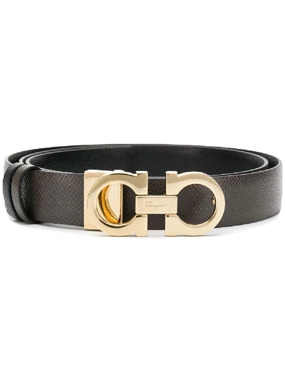 Ferragamo Reversible Leather Gancini Belt In 黑色