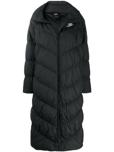 Nike Long Logo Puffer Coat In 黑色 | ModeSens