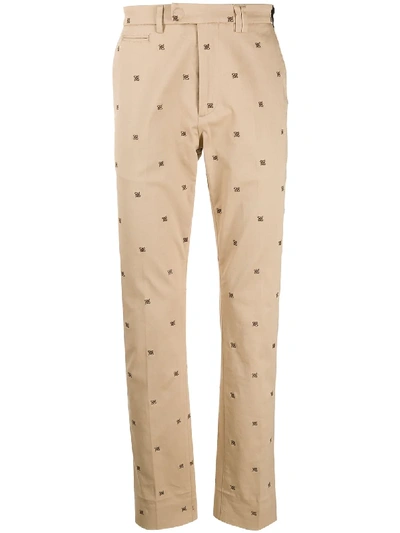 Fendi Embroidered Karligraphy Chinos In Neutrals