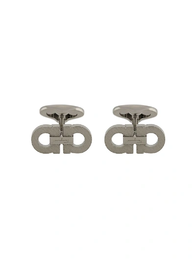 Ferragamo Logo Detail Cufflinks In Silver