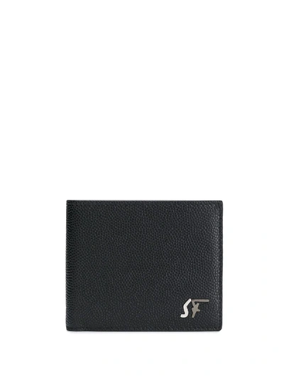 Ferragamo Logo Plaque Textured Wallet In Black