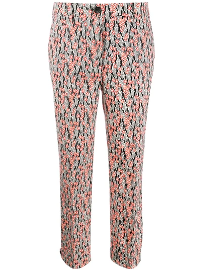 Prada Floral Pattern Cropped Trousers In Black