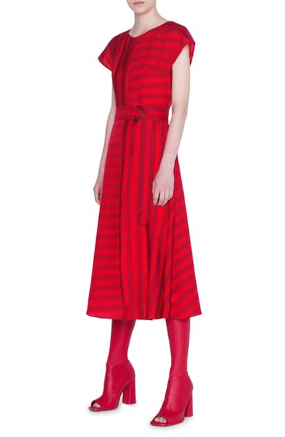 Akris Punto Mixed Stripe Belted Midi Dress In Luminous Red