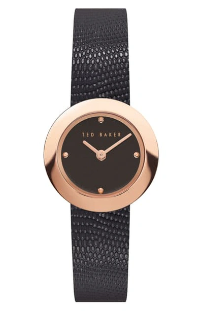Ted Baker Seerena Leather Strap Watch, 24mm In Black/ Gold