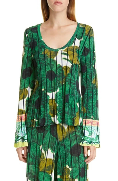 Etro Brushstroke Floral Print Knit Top In Green