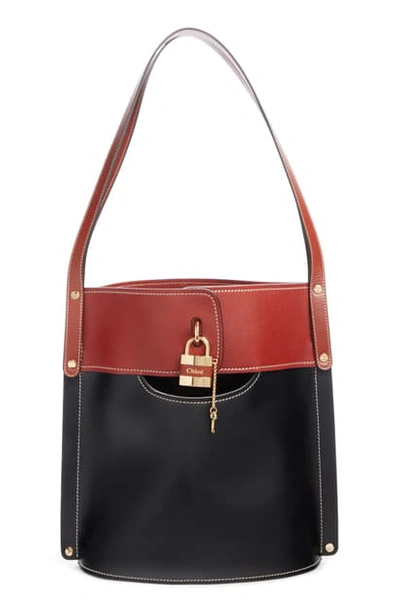 Chloé Aby Color-block Leather Bucket Bag In Black
