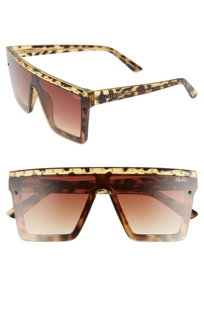 Quay X Jlo Hindsight 67mm Shield Sunglasses In Tortoise Gold Stud