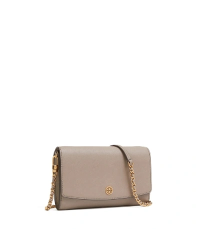 Tory Burch Women's Robinson Leather Wallet-on-chain In Gray Heron