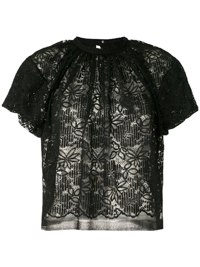 À La Garçonne Pleated Lace Blouse In Black