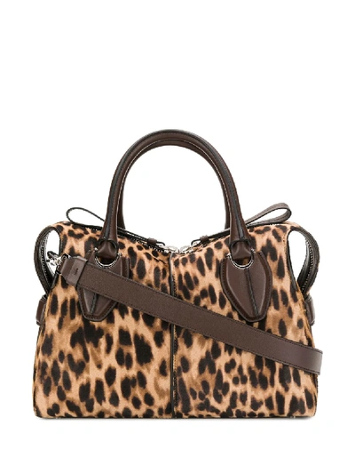 Tod's Leopard Print Tote In Brown