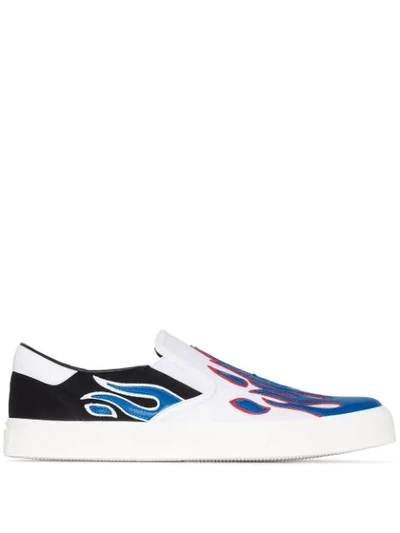 Amiri Flame Cotton Canvas Slip-on Sneakers In Black Blue White
