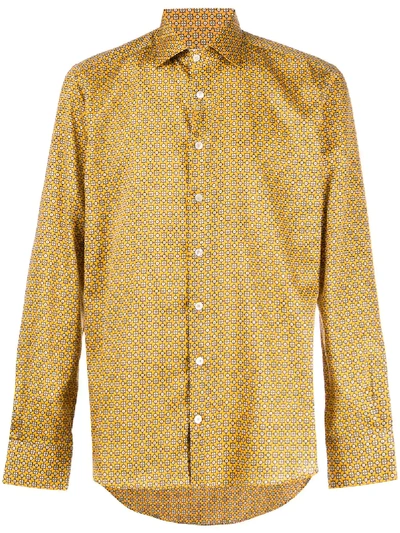 Etro Long-sleeved Micro Print Shirt In Yellow