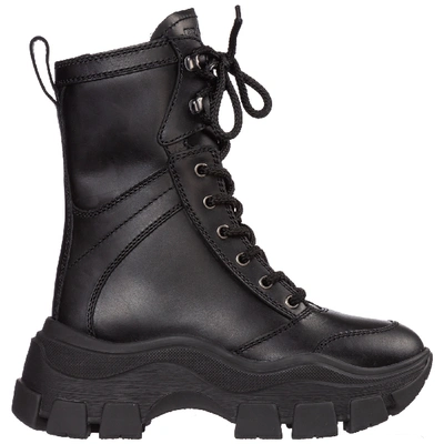 Prada Lace-up Leather Combat Boots In Black