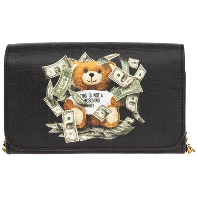 Moschino Women's Wallet Coin Case Holder Purse Card Bifold  Dollar Teddy Bear In Black