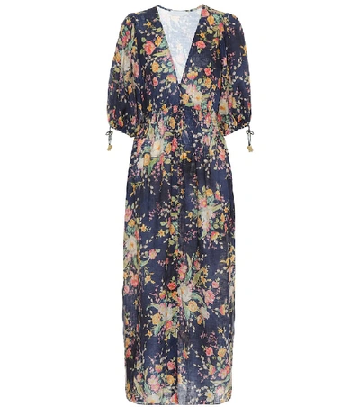 Zimmermann Zinnia Cobalt Floral Shirred Dress In Multi