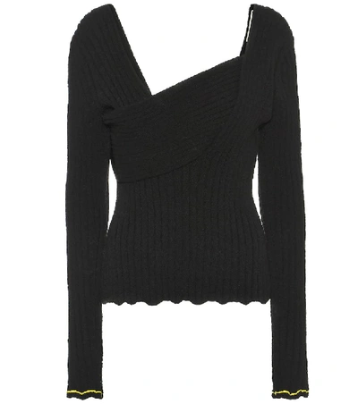 Bottega Veneta Boucle Ribbed V-neck Sweater In Black