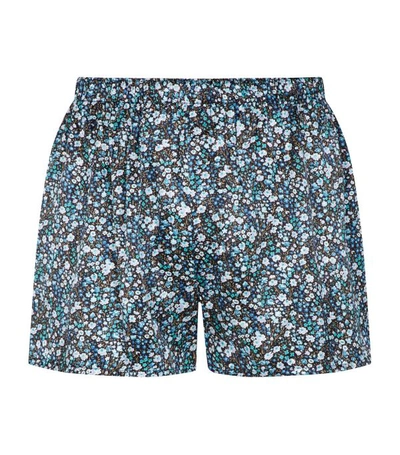 Sunspel Printed Silk-satin Boxer Shorts In Green