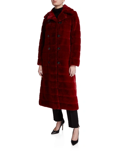 Maison Atia Catherine Faux Fur Double-breasted Coat In Red